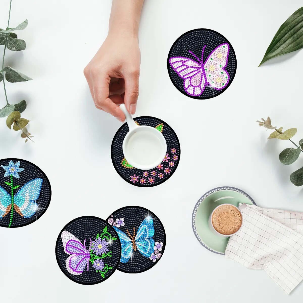 6pc Diamond Painting Coasters Kits With Holder - Butterflies