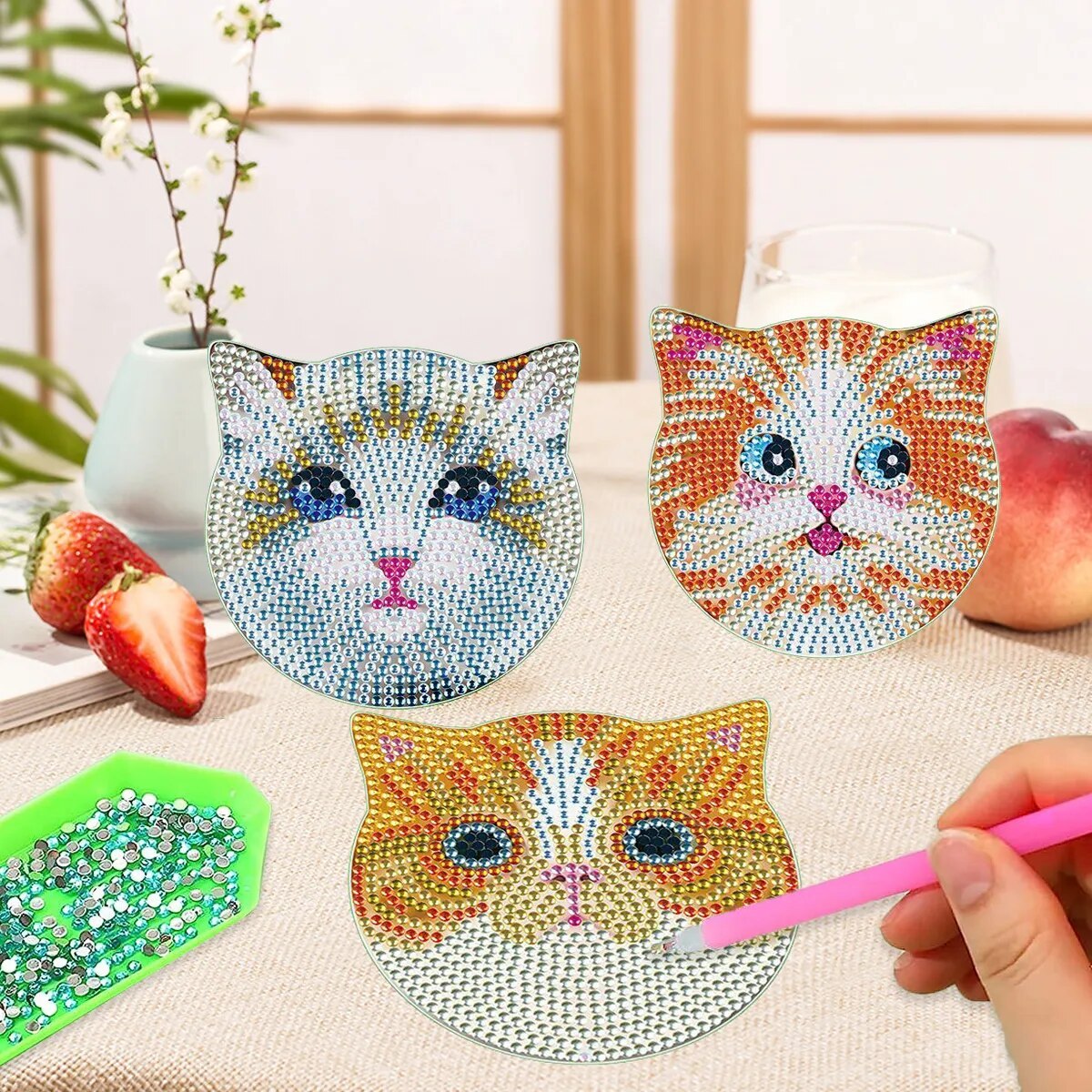 6pc Diamond Painting Coasters Kits With Holder - Kitty Cats