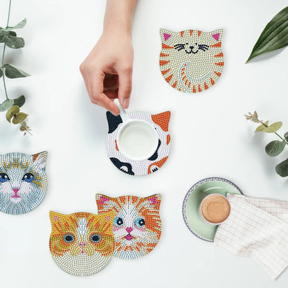 6pc Diamond Painting Coasters Kits With Holder - Kitty Cats