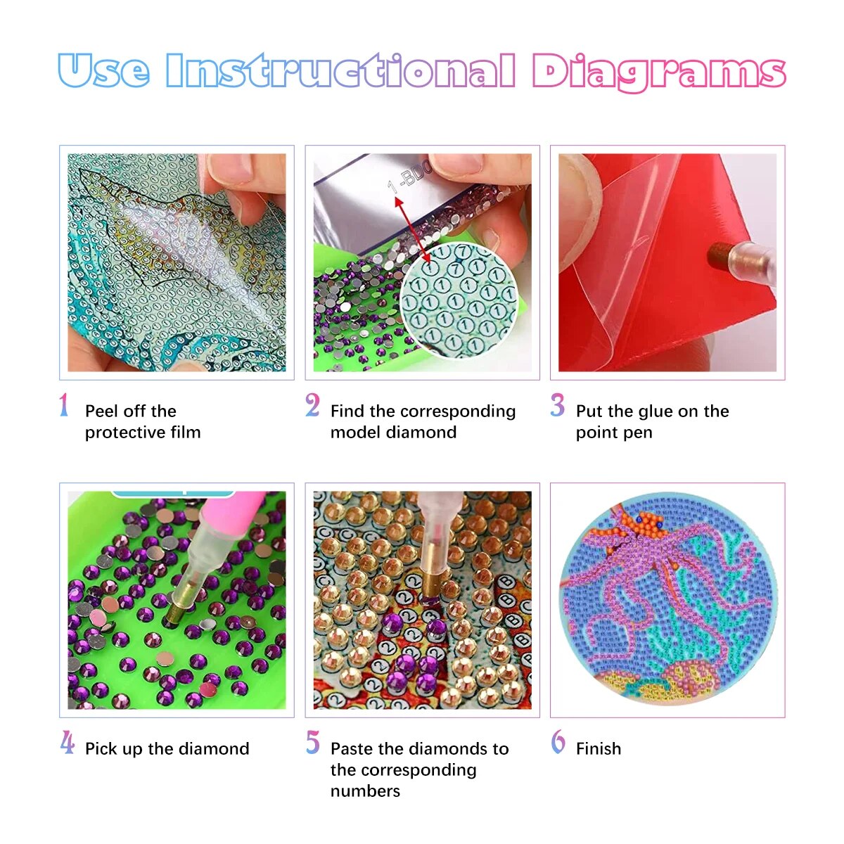6pc Diamond Painting Coasters Kits With Holder - Vibrant Mandalas