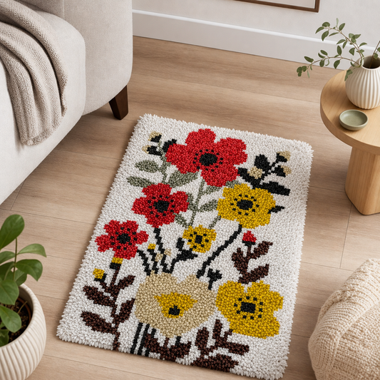 Latch Hook Rug Making Kit - Boho Earthy Flowers Harmony - 40x60cm