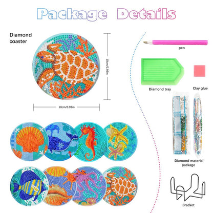 8pc Diamond Painting Coasters Kits With Holder - Ocean Life