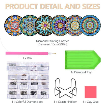 8pcs Diamond Art Painting Coaster Kits With Holder - Bright Flower Variety