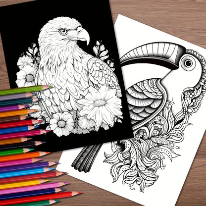 A4 Adult Colouring Book 28 Pages - Birds