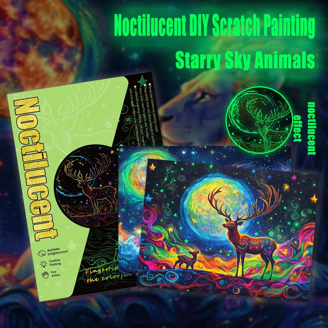 A4 Glow in the Dark DIY Scratch Painting Kit Starry Sky Animals
