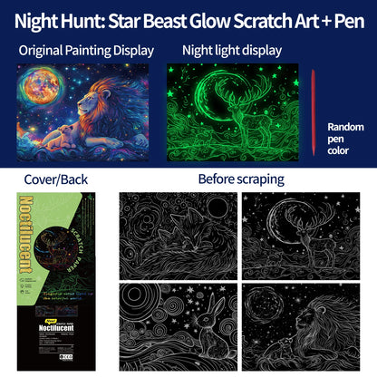 A4 Glow in the Dark DIY Scratch Painting Kit Starry Sky Animals