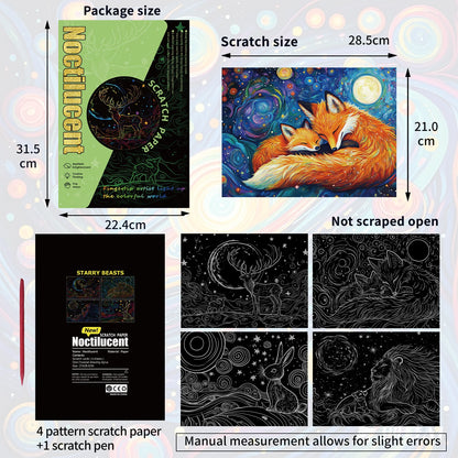 A4 Glow in the Dark DIY Scratch Painting Kit Starry Sky Animals