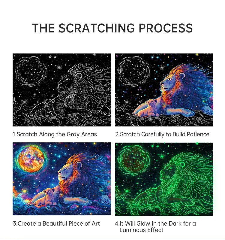 A4 Glow in the Dark DIY Scratch Painting Kit Starry Sky Animals