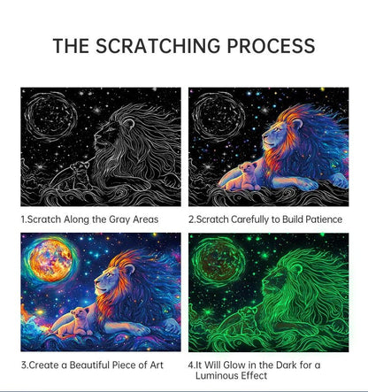 A4 Glow in the Dark DIY Scratch Painting Kit Starry Sky Animals