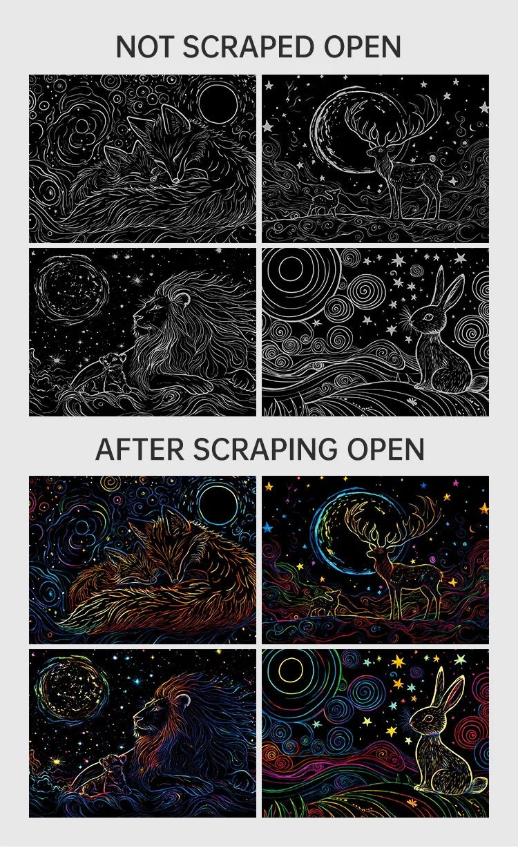 A4 Glow in the Dark DIY Scratch Painting Kit Starry Sky Animals