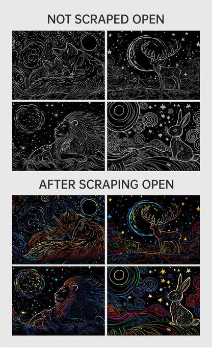 A4 Glow in the Dark DIY Scratch Painting Kit Starry Sky Animals