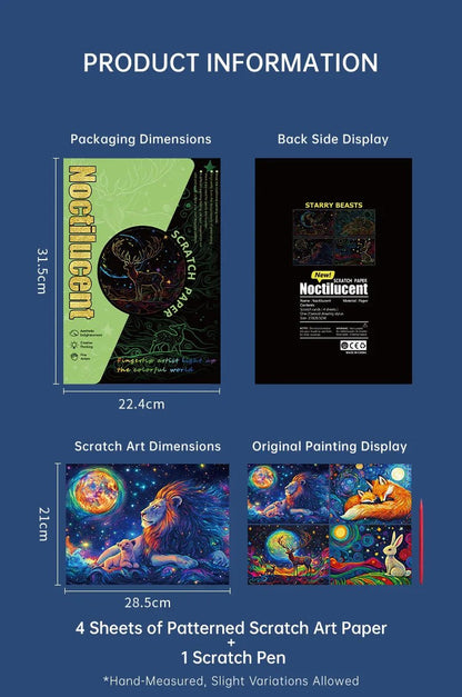 A4 Glow in the Dark DIY Scratch Painting Kit Starry Sky Animals