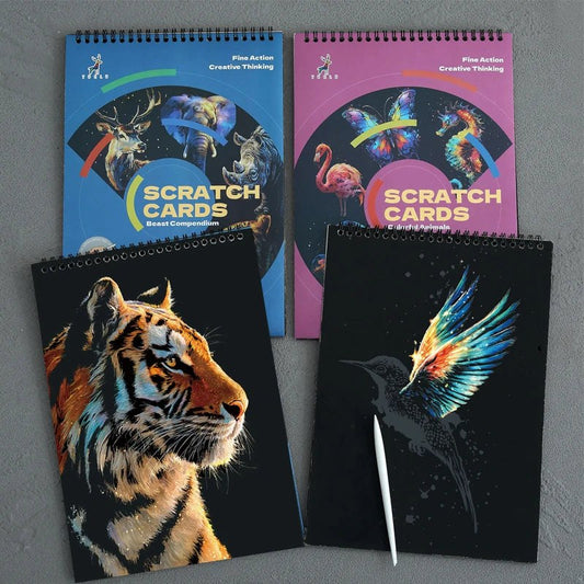 A4 Scratch Art Painting Book 10 Pages - Dreamy Ocean or Wild Animals