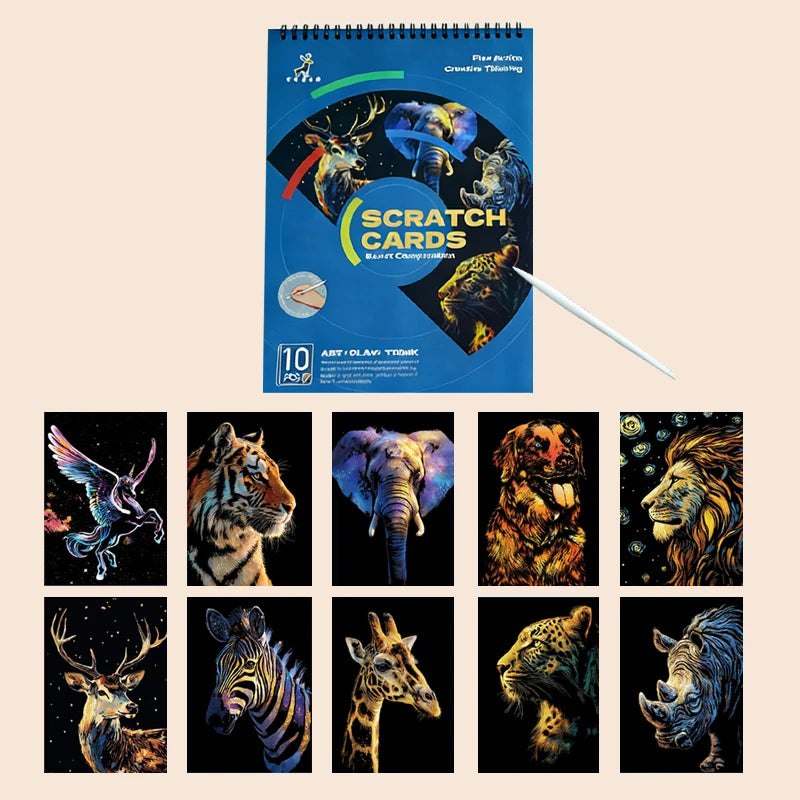A4 Scratch Art Painting Book 10 Pages - Dreamy Ocean or Wild Animals