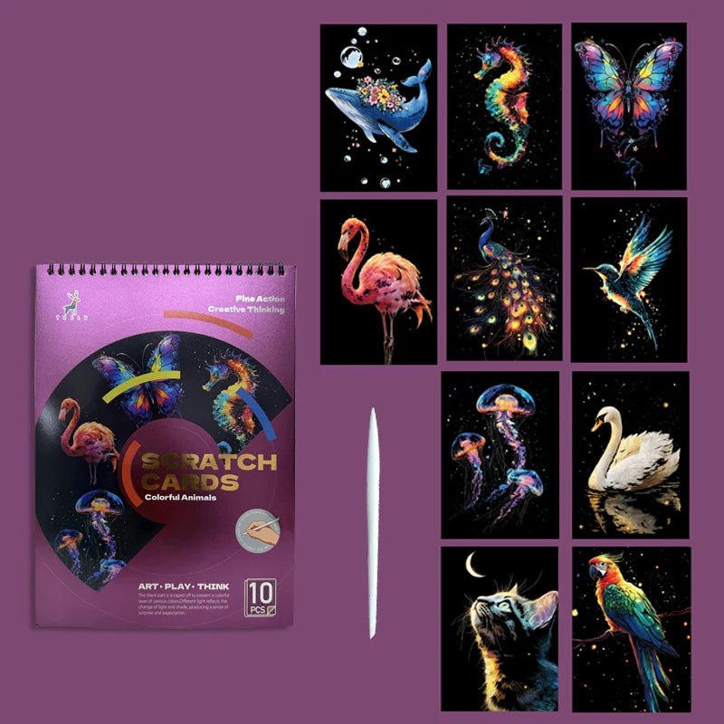 A4 Scratch Art Painting Book 10 Pages - Dreamy Ocean or Wild Animals
