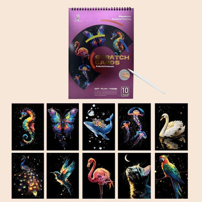 A4 Scratch Art Painting Book 10 Pages - Dreamy Ocean or Wild Animals