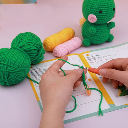 Beginners Crochet Knitting Kit - Green Dinosaur