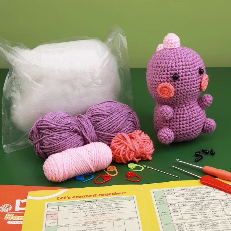 Beginners Crochet Knitting Kit - Purple Dinosaur