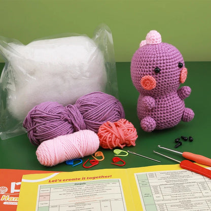 Beginners Crochet Knitting Kit - Purple Dinosaur & Winter Penguin