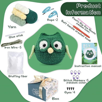 Beginners Crochet Starter Kit - Green Owl