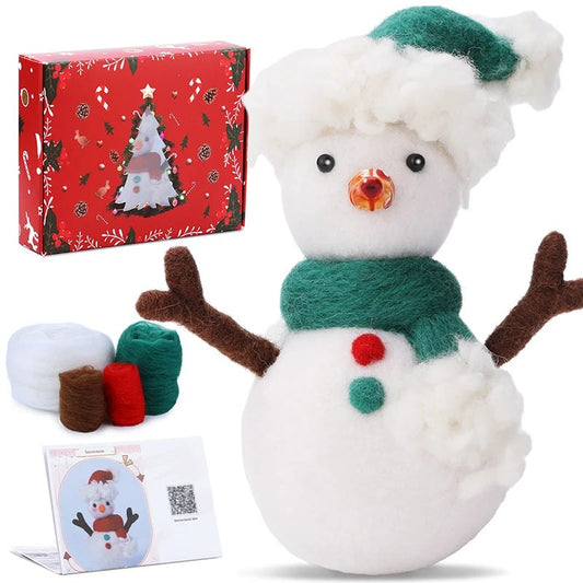 Christmas Wool Felting Figurine Kit - Green Scarf Snowman