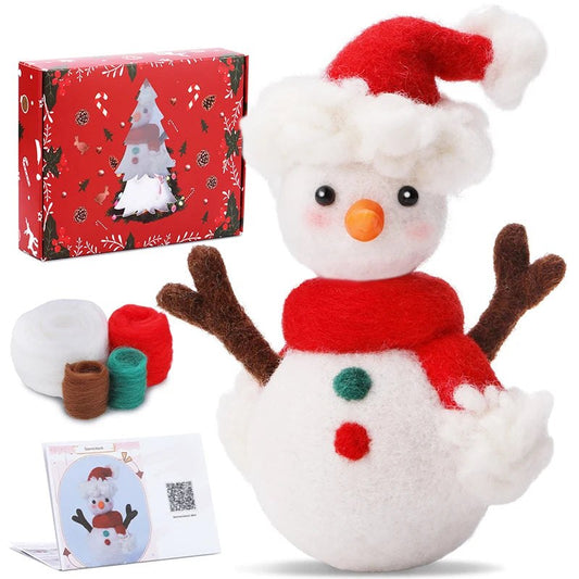 Christmas Wool Felting Figurine Kit - Red Scarf Snowman