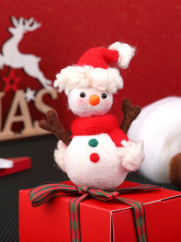 Christmas Wool Felting Figurine Kit - Red Scarf Snowman