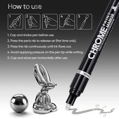 Chrome Mirror Marker Pens - 2mm Bullet Tip - 3 pack