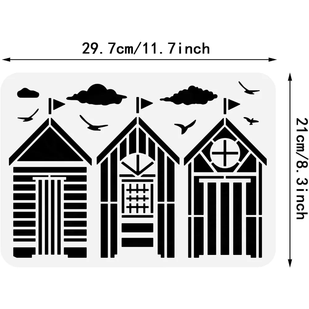 Craft Reusable Painting Stencils A4 - Beach Hut Boat Shed