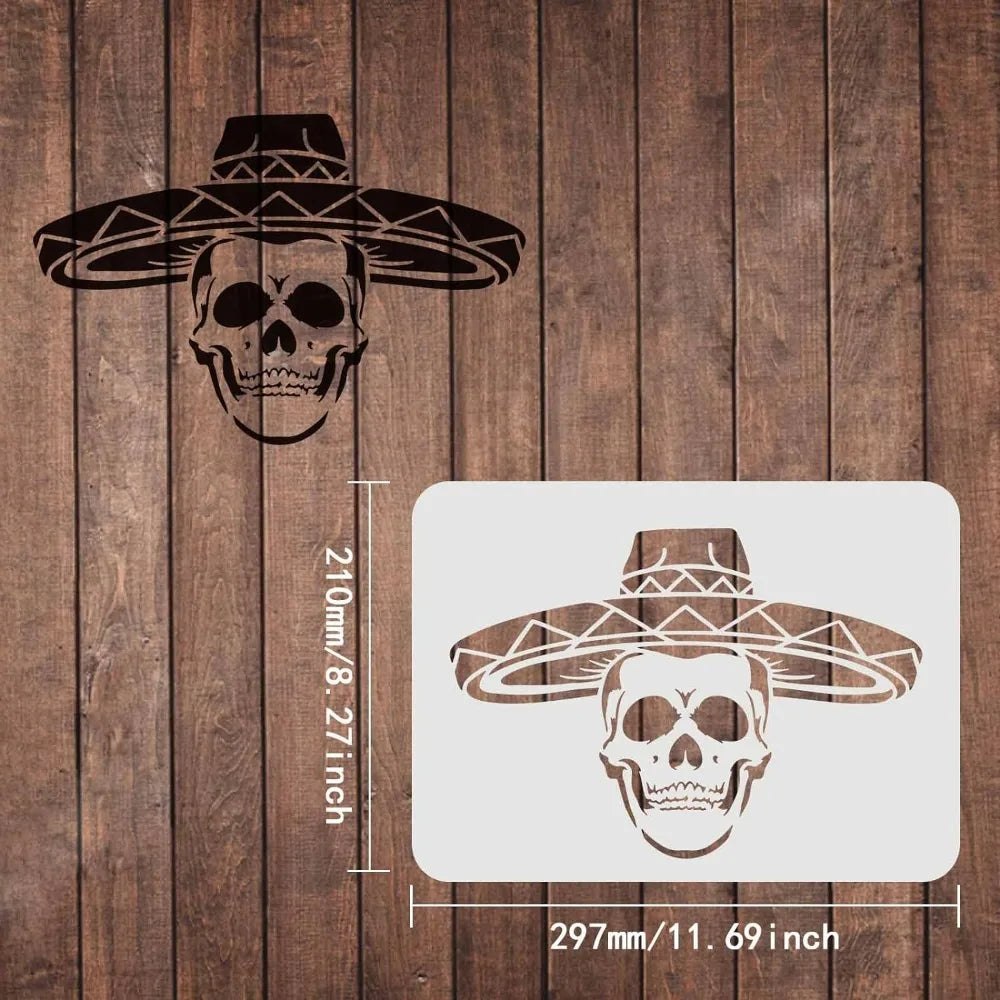 Craft Reusable Painting Stencils A4 - Sombrero Skull