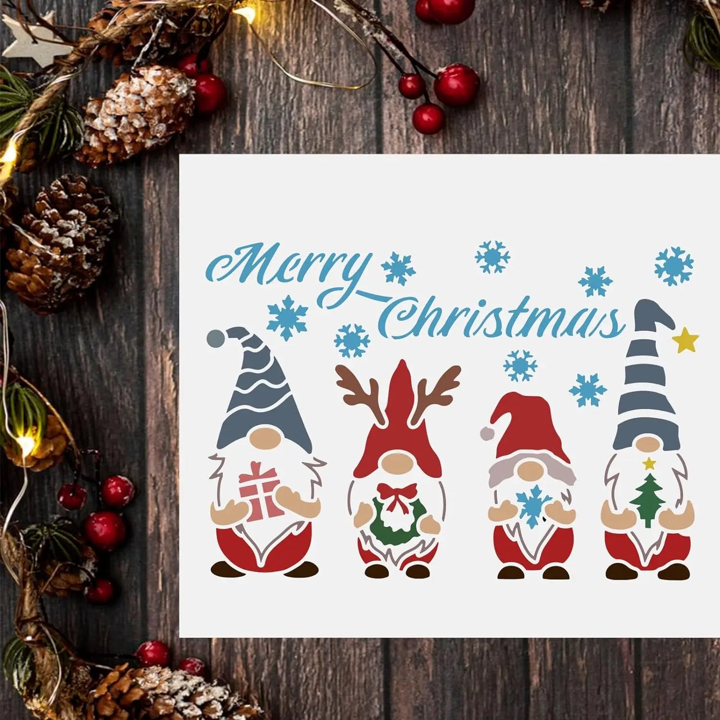 Craft Reusable Painting Stencils A4 - White Christmas Gnomes