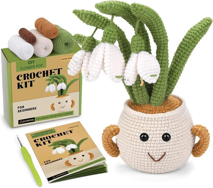 Crochet Smiley Flower Pot Starter Kit - White Snow Drop