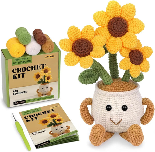 Crochet Smiley Flower Pot Starter Kit - Yellow Sunflower
