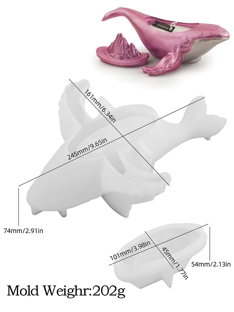 DIY 3D Large Whale Silicone Mould Planter or Storage Box with Lid