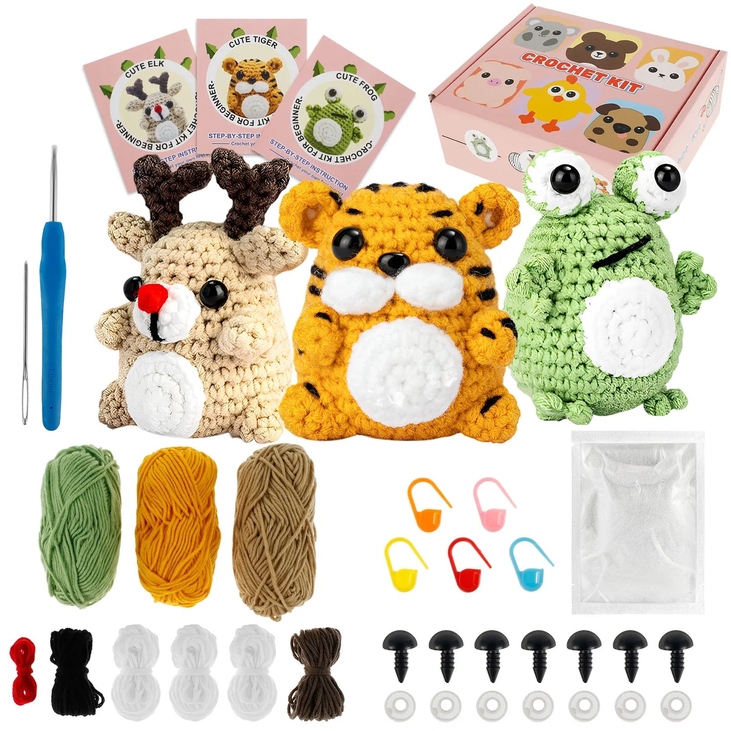 DIY 3Pcs Beginners Crochet Knitting Kit - Animals