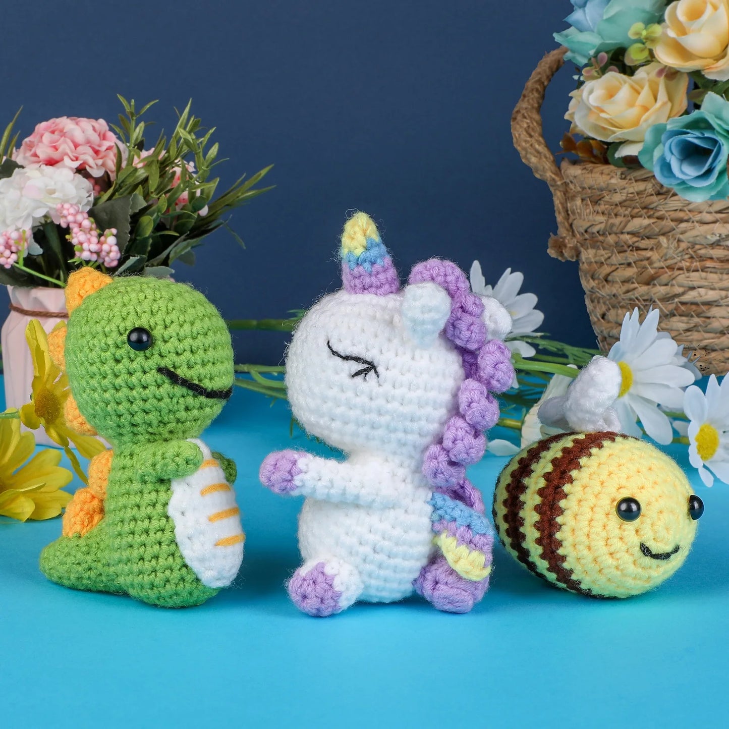 DIY Beginner Crochet Kits - Bee, Unicorn & Dinosaur