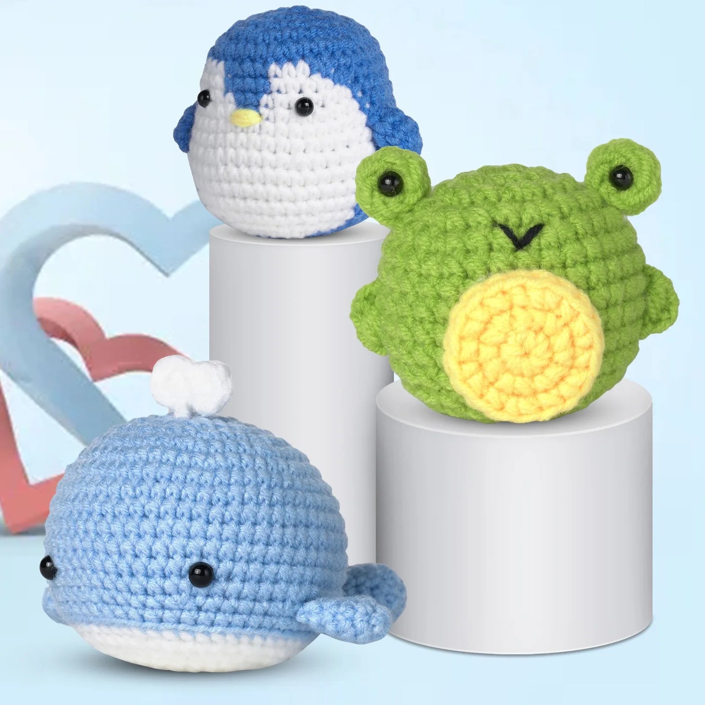 DIY Beginner Crochet Kits - Whale, Penguin & Frog