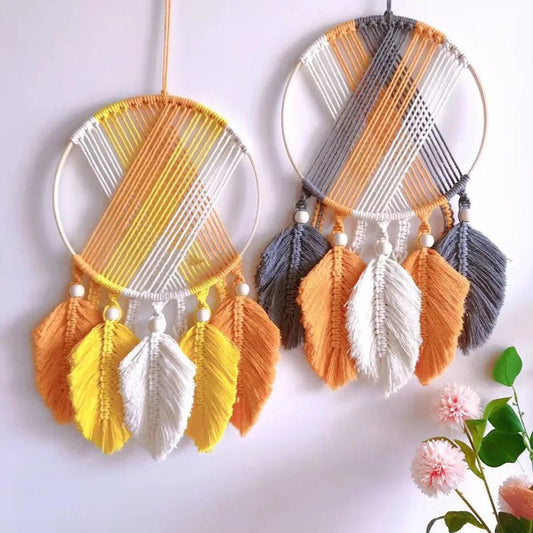DIY Boho Dream Catcher Macramé Leaf Tapestry Kit - 50cm
