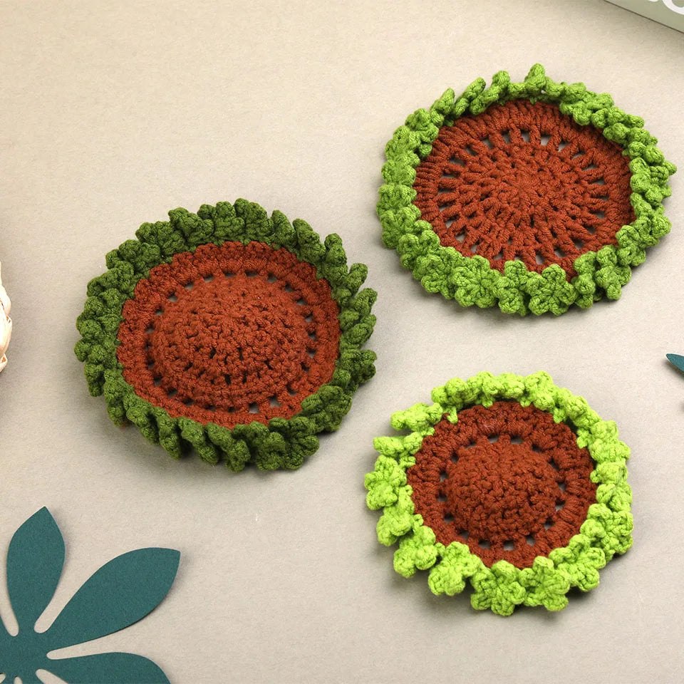 DIY Crochet Coaster Kit - 3pc Green Leafy Hedge