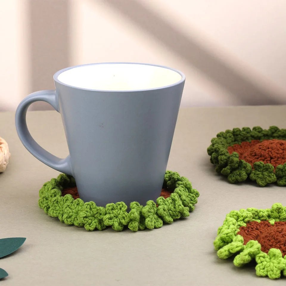 DIY Crochet Coaster Kit - 3pc Green Leafy Hedge