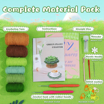 DIY Crochet Coaster Kit - 4pc Green Succulent