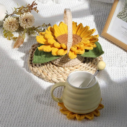 DIY Crochet Coaster Kit - 5pc Yellow Sunflower Basket