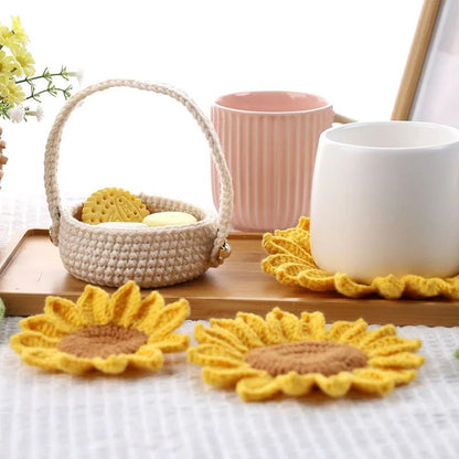 DIY Crochet Coaster Kit - 5pc Yellow Sunflower Basket
