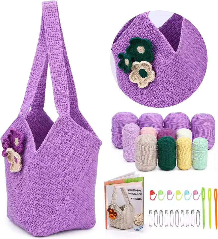 DIY Crochet Shoulder Bag Kit - Boho Flowers
