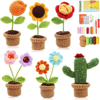 DIY Flower Crochet Knitting Kit - 6 pack
