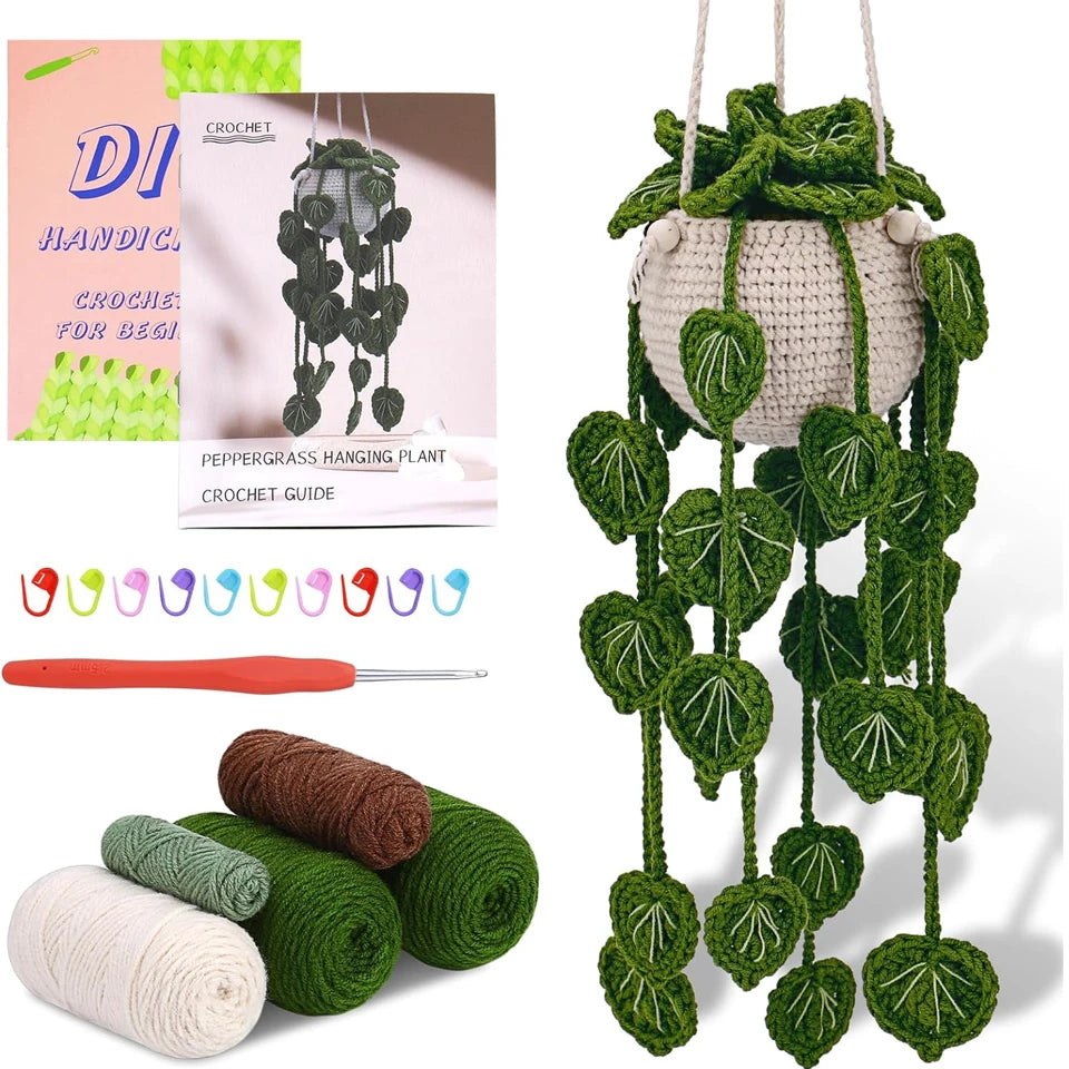 DIY Hanging Potted Plants Crochet Starter Kit - Green Leaves