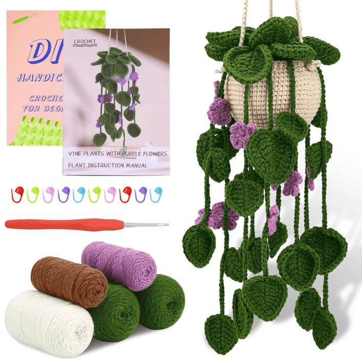 DIY Hanging Potted Plants Crochet Starter Kit - Purple Flower