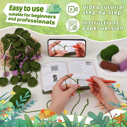 DIY Hanging Potted Plants Crochet Starter Kit - Purple Flower