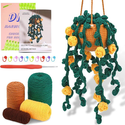 DIY Hanging Potted Plants Crochet Starter Kit - Yellow Roses