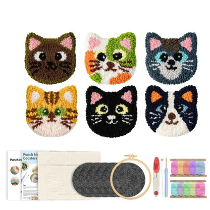 DIY Punch Needle Tufting Coaster Kit - Crazy Cats